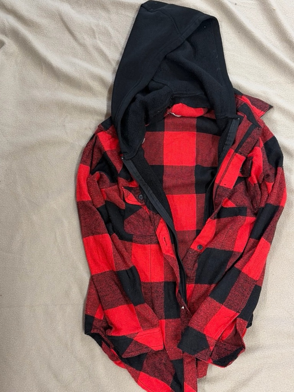 Ci Sono Red and Black Buffalo Plaid Hooded Button-Up Shirt